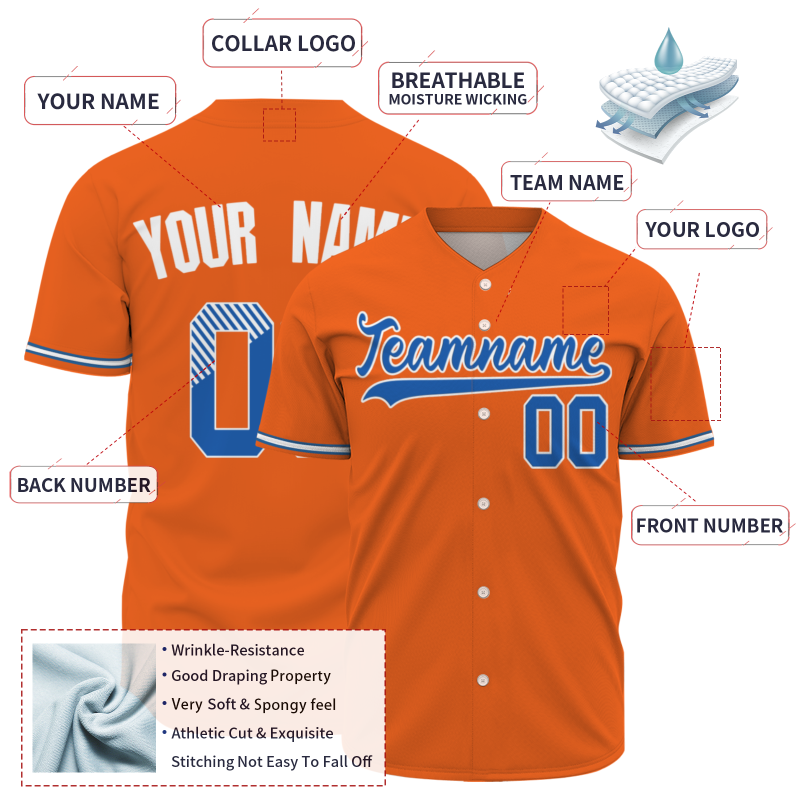 Custom Orange Navy Blue-White Classic Style Authentic Baseball Jersey