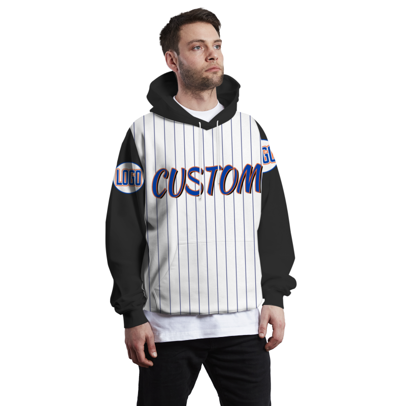 Custom White Black Royal-Orange Stripes Fashion Athletic Pullover Sweatshirt Hoodie