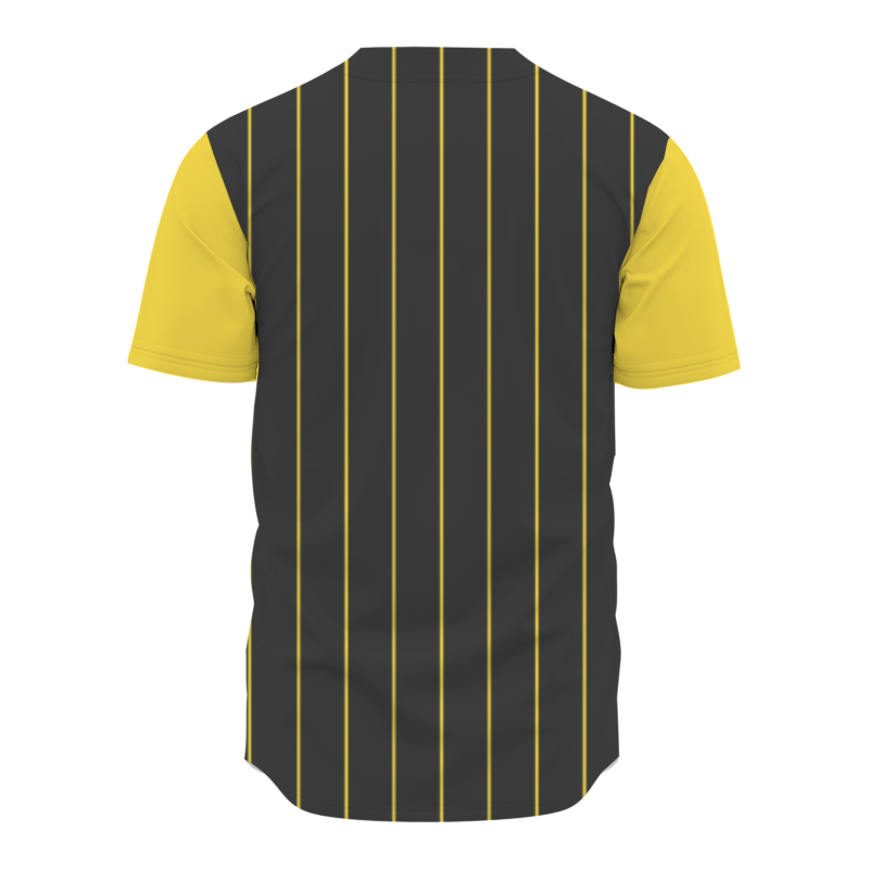 Custom Dark Gray Black-Yellow Stripe Fashion Design Full Button Authentic Baseball Jersey