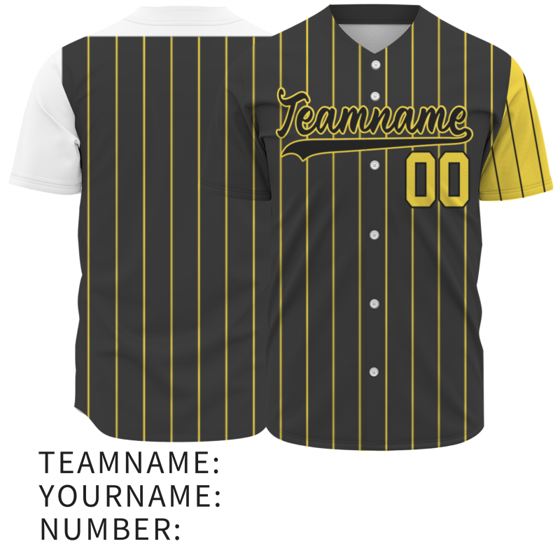 Custom Dark Gray Black-Yellow Stripe Fashion Design Full Button Authentic Baseball Jersey