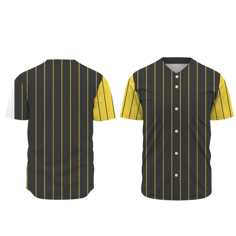 Custom Dark Gray Black-Yellow Stripe Fashion Design Full Button Authentic Baseball Jersey