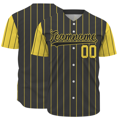 Custom Dark Gray Black-Yellow Stripe Fashion Design Full Button Authentic Baseball Jersey