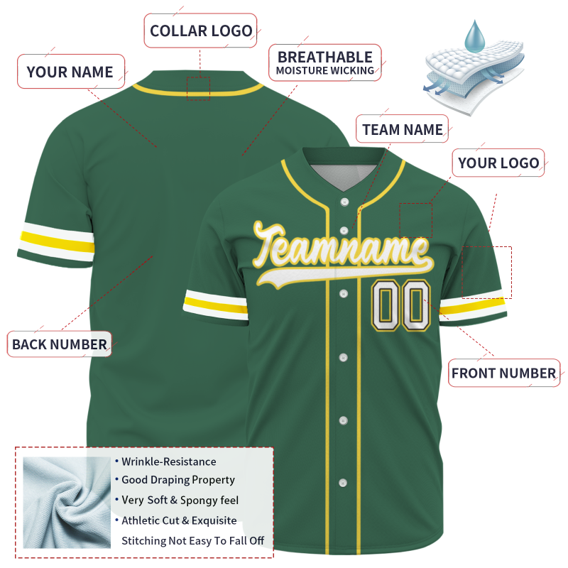 Custom Green White-Yellow Fashion Authentic Baseball Jersey