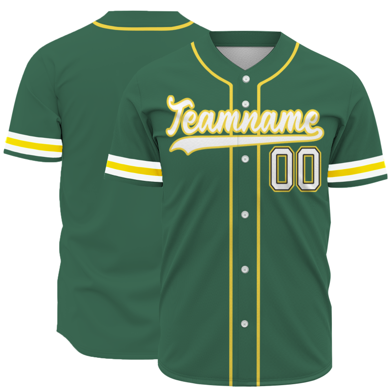 Custom Green White-Yellow Fashion Authentic Baseball Jersey