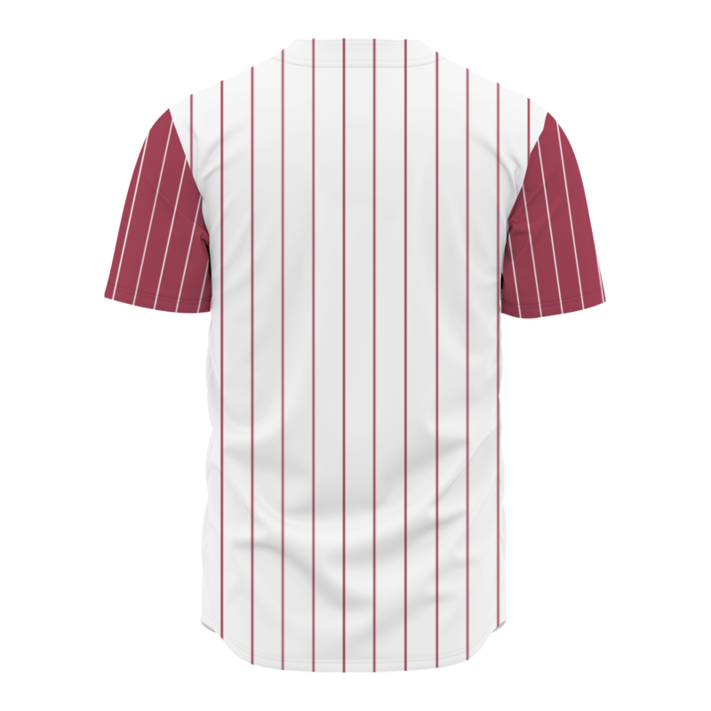 Custom White Dark Red-White Stripe Fashion Design Full Button Authentic Baseball Jersey