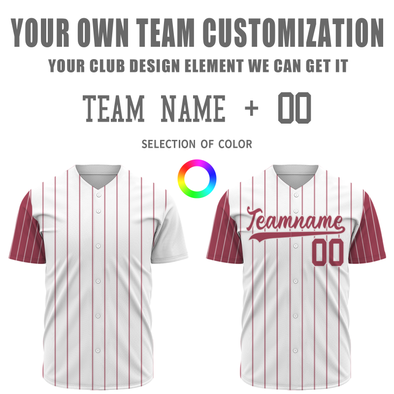 Custom White Dark Red-White Stripe Fashion Design Full Button Authentic Baseball Jersey