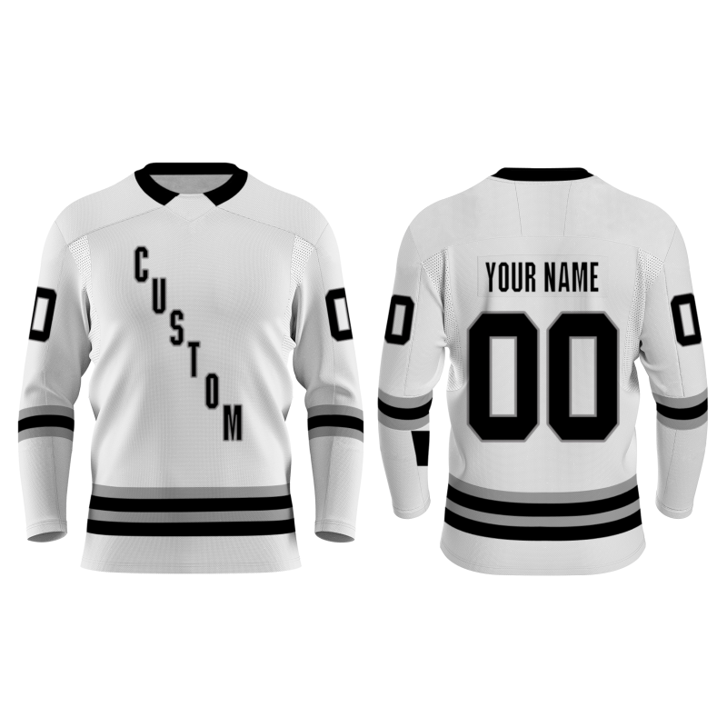 Custom White Black-Gray Personalized Fashion Hockey Jersey