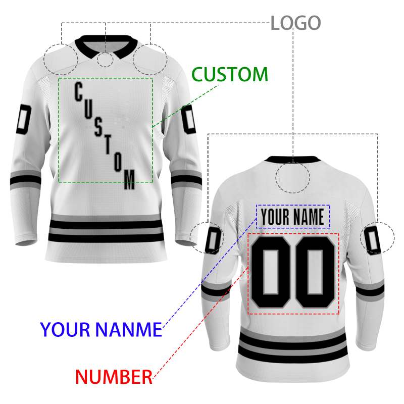 Custom White Black-Gray Personalized Fashion Hockey Jersey