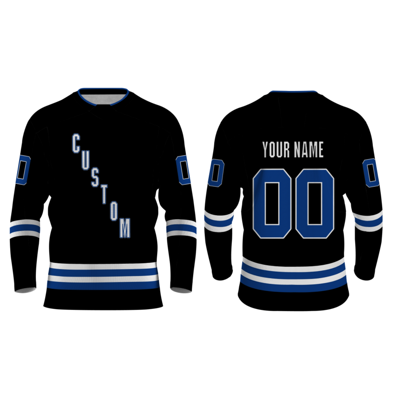 Custom Black White-Navy Blue Personalized Fashion Hockey Jersey