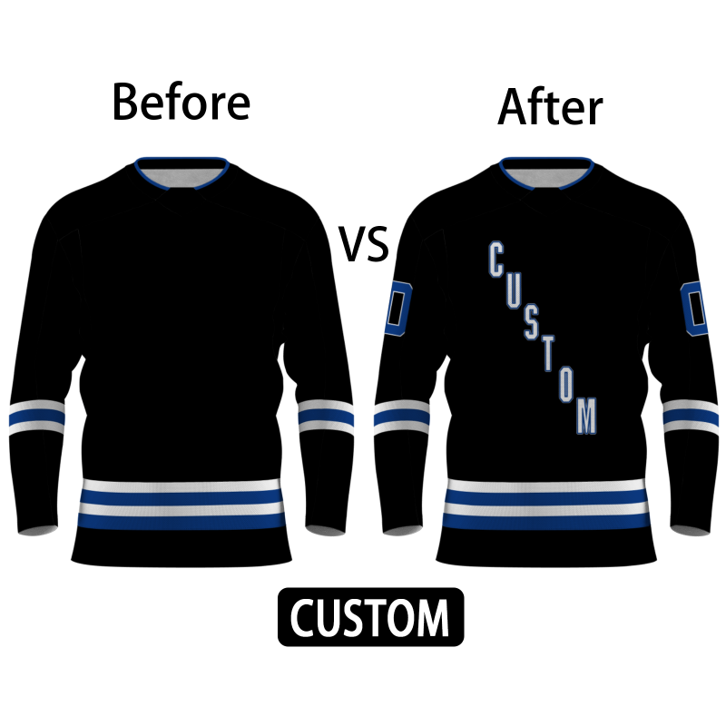 Custom Black White-Navy Blue Personalized Fashion Hockey Jersey