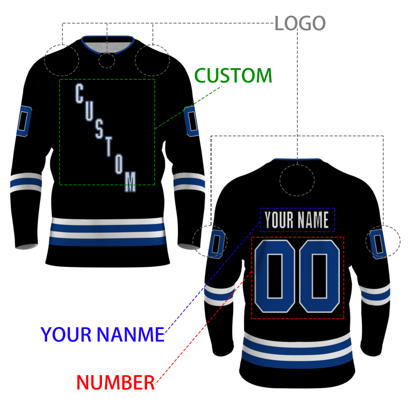 Custom Black White-Navy Blue Personalized Fashion Hockey Jersey