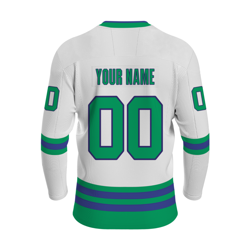 Custom White Grass Green-Purple Classical Style Hockey Jersey