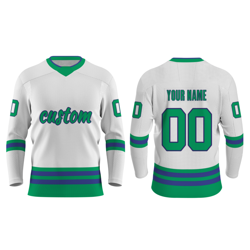 Custom White Grass Green-Purple Classical Style Hockey Jersey