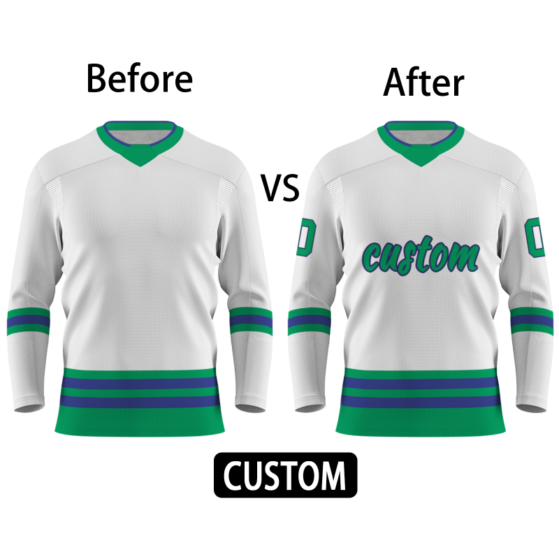 Custom White Grass Green-Purple Classical Style Hockey Jersey