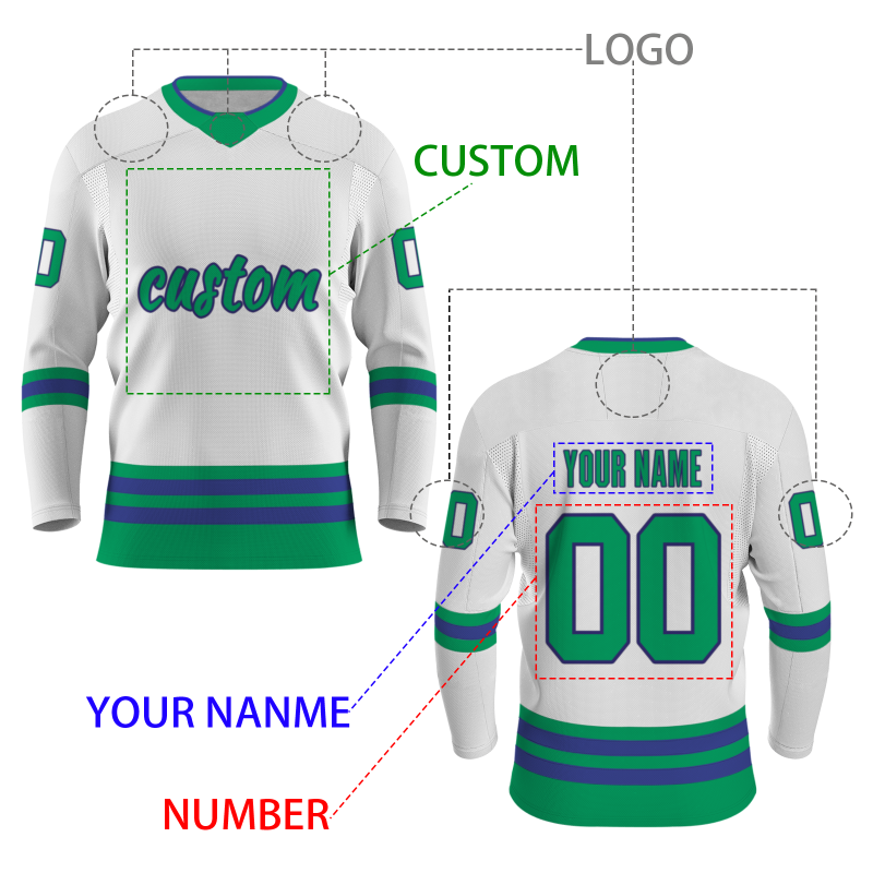 Custom White Grass Green-Purple Classical Style Hockey Jersey