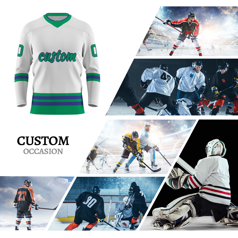 Custom White Grass Green-Purple Classical Style Hockey Jersey