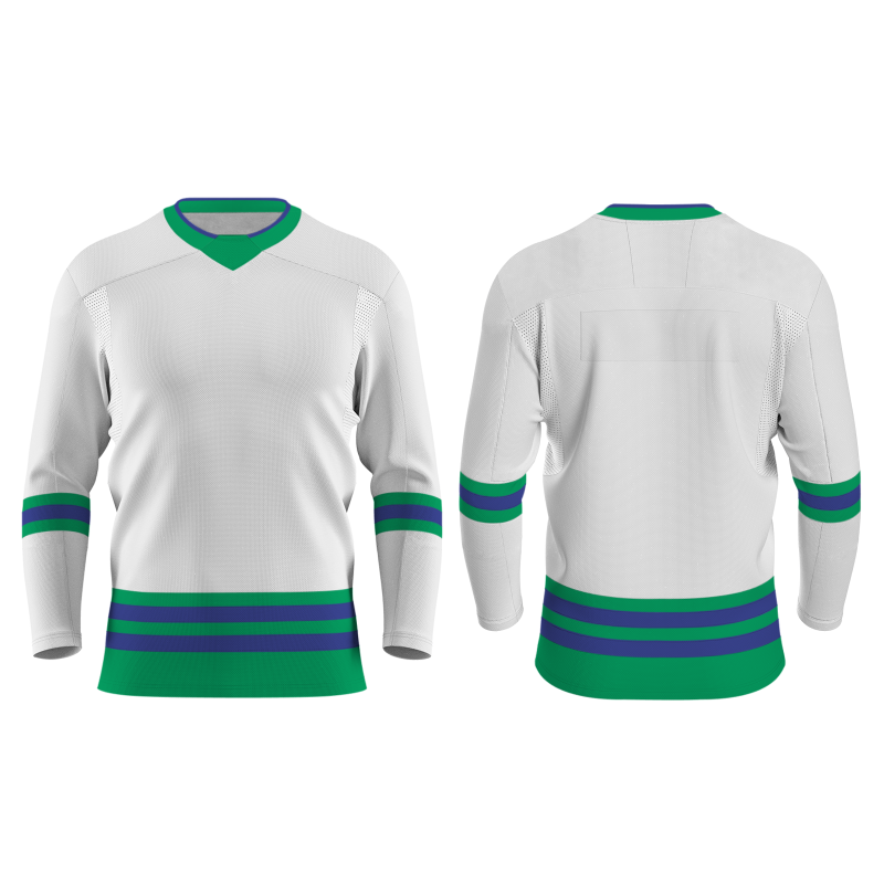 Custom White Grass Green-Purple Classical Style Hockey Jersey