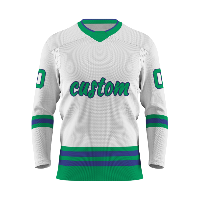 Custom White Grass Green-Purple Classical Style Hockey Jersey