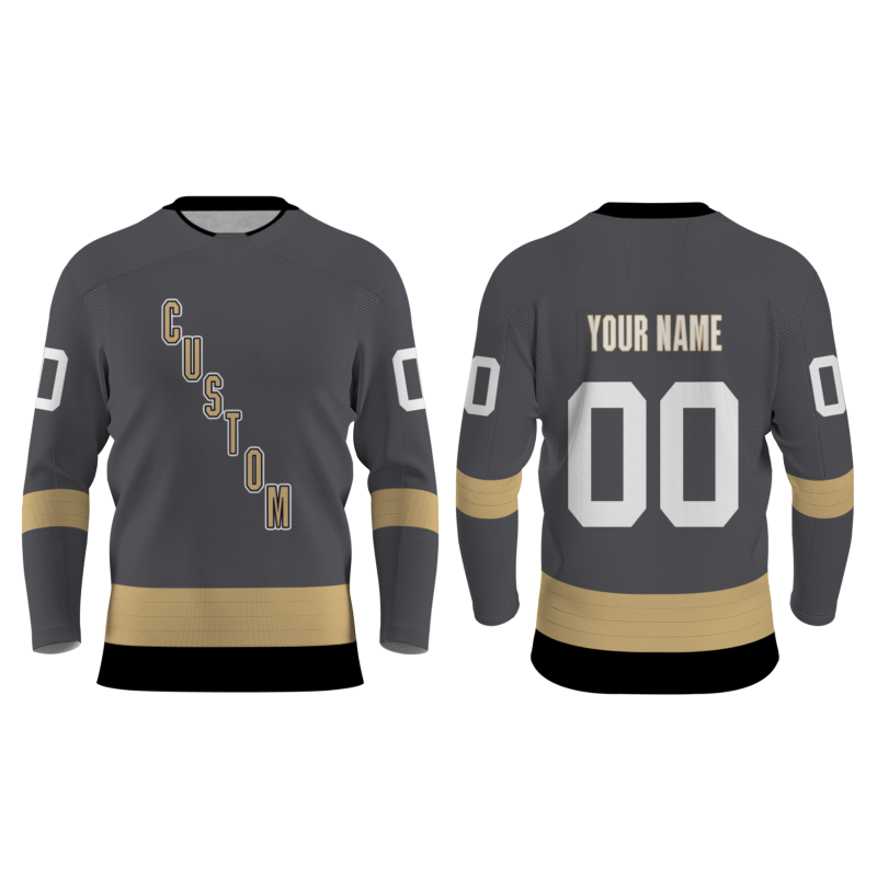 Custom Gray Old Gold-Black  Personalized Fashion Authentic Hockey Jersey