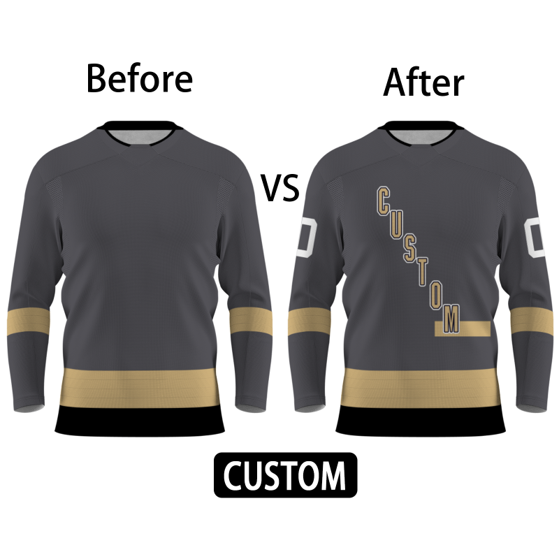 Custom Gray Old Gold-Black  Personalized Fashion Authentic Hockey Jersey