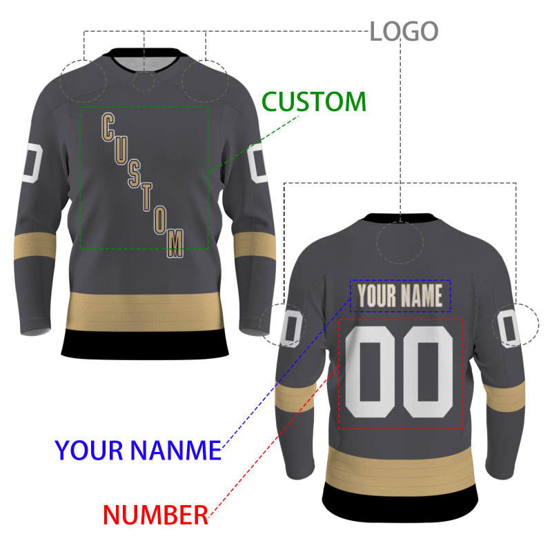 Custom Gray Old Gold-Black  Personalized Fashion Authentic Hockey Jersey