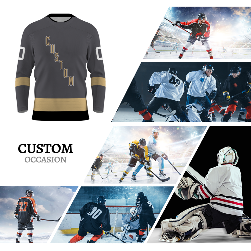 Custom Gray Old Gold-Black  Personalized Fashion Authentic Hockey Jersey