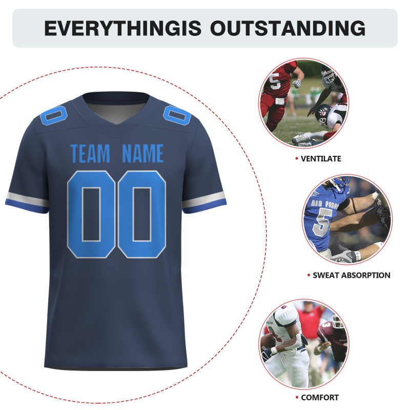 Custom Indigo Blue-White Classical Style Mesh Authentic Football Jersey