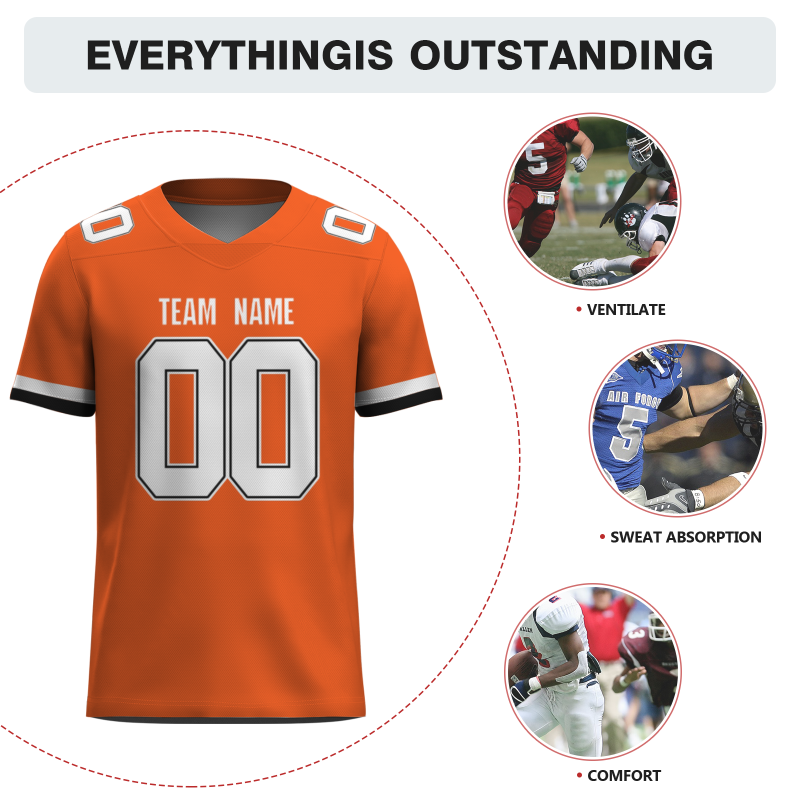 Custom Orange White-Black Classical Style Mesh Authentic Football Jersey