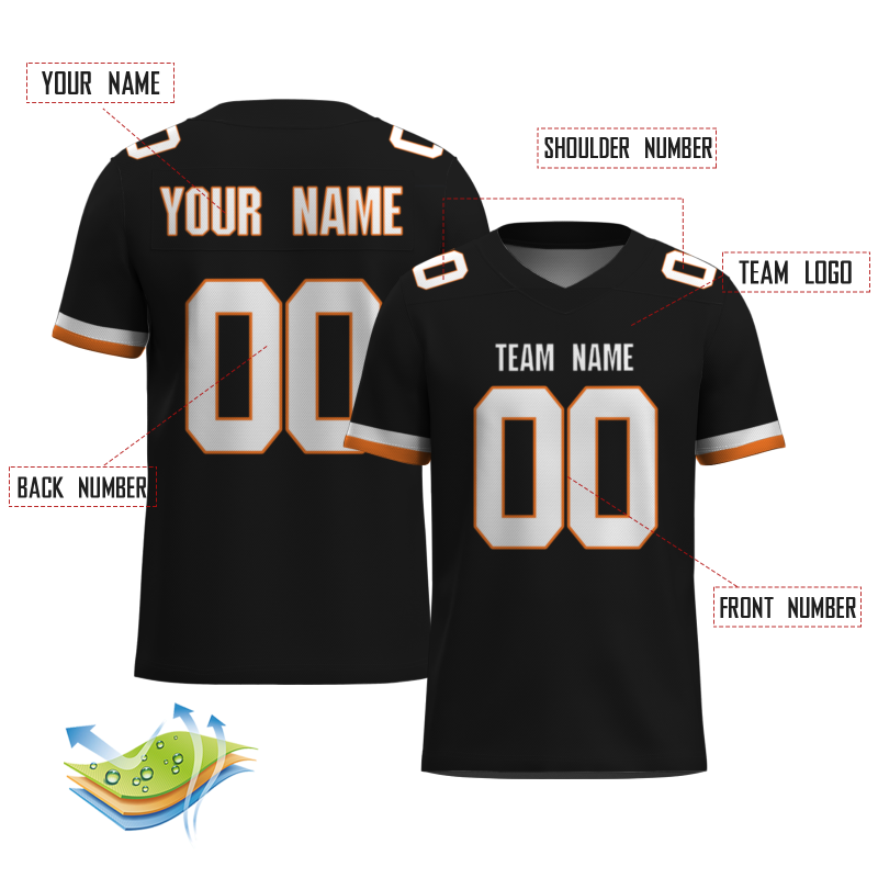 Custom Black White-Orange Classical Style Mesh Authentic Football Jersey