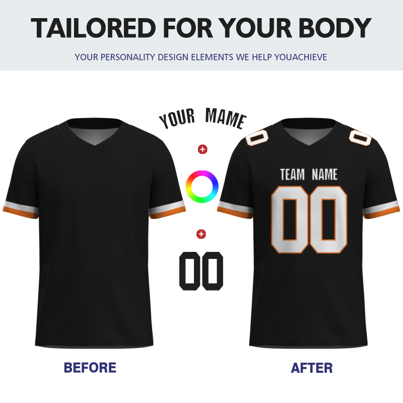 Custom Black White-Orange Classical Style Mesh Authentic Football Jersey