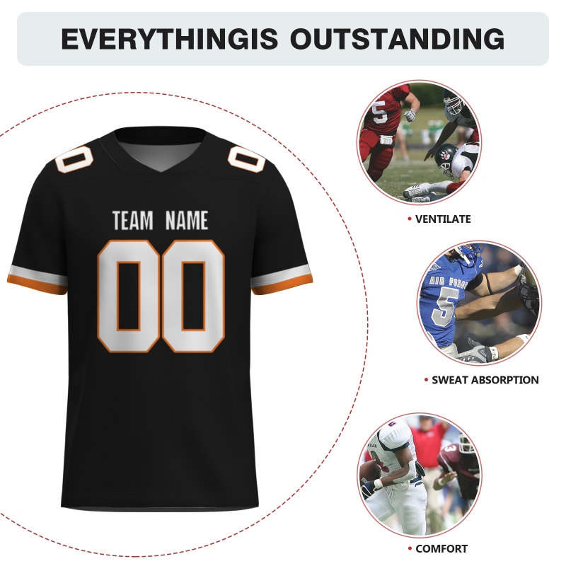 Custom Black White-Orange Classical Style Mesh Authentic Football Jersey