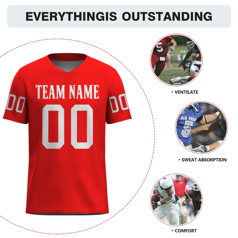 Custom Light Red White Classical Style Mesh Authentic Football Jersey