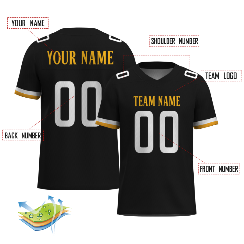 Custom Black Yellow White Classical Style Mesh Authentic Football Jersey