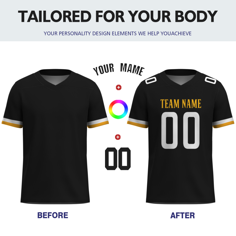 Custom Black Yellow White Classical Style Mesh Authentic Football Jersey