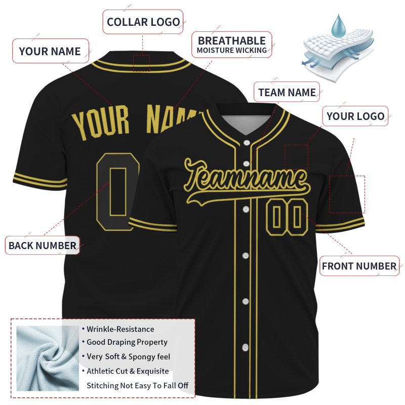 Custom Black Yellow-Black Classic Style Authentic Baseball Jersey