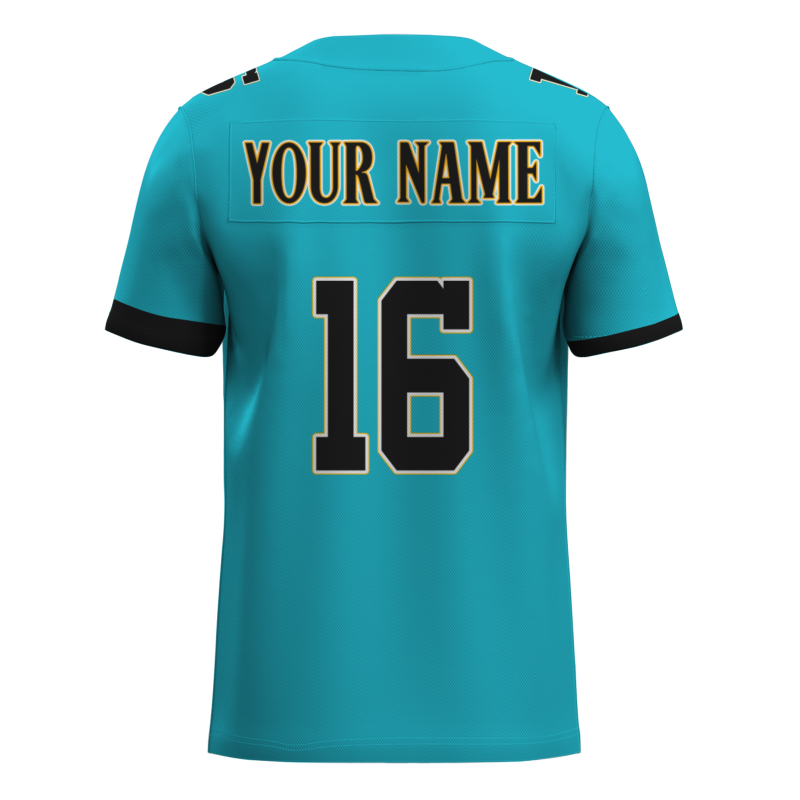 Custom Lake Blue Black-Yellow Mesh Authentic Football Jersey