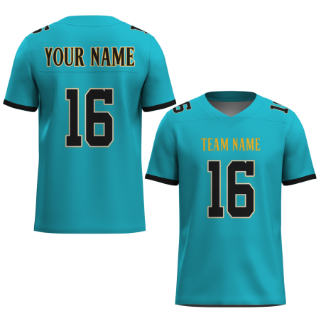 Custom Lake Blue Black-Yellow Mesh Authentic Football Jersey