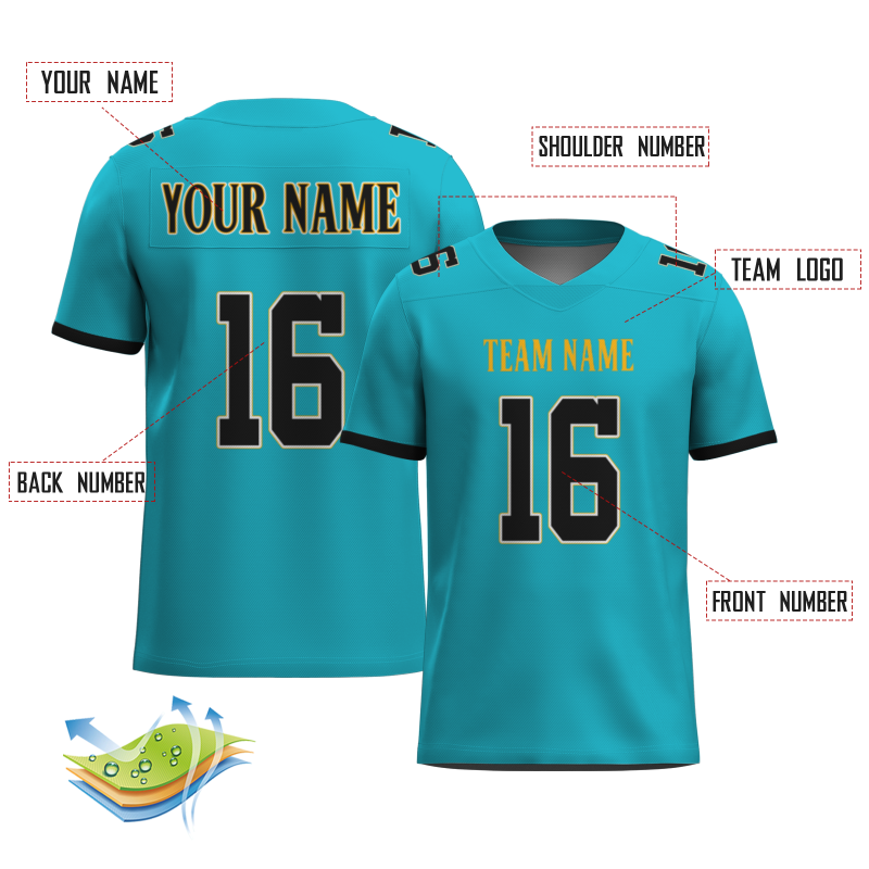 Custom Lake Blue Black-Yellow Mesh Authentic Football Jersey