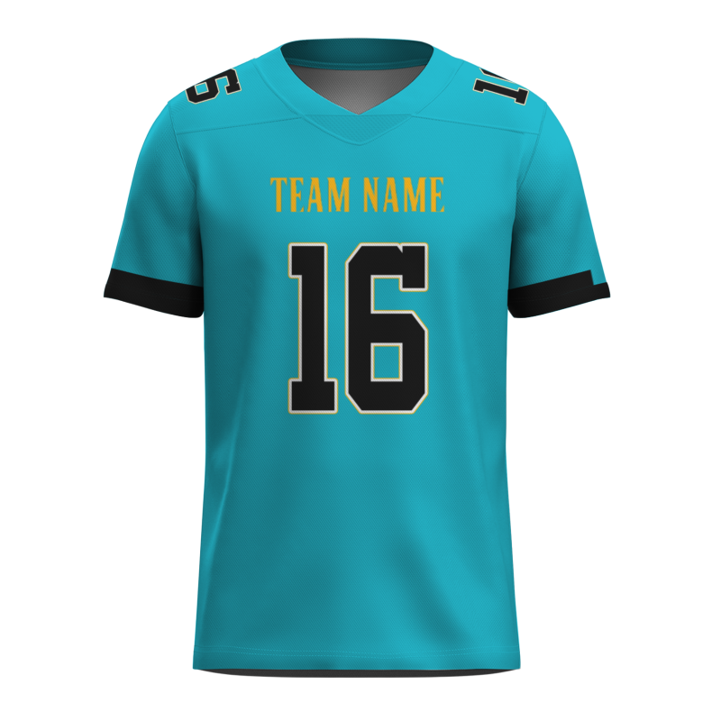 Custom Lake Blue Black-Yellow Mesh Authentic Football Jersey