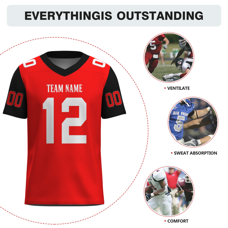 Custom Red Black White Fashion Outdoor Authentic Football Jersey