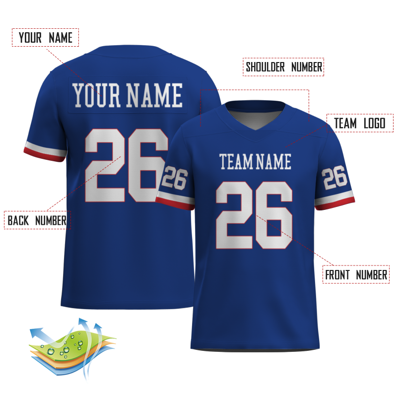 Custom Blue White-Cherry Red Classic Style Mesh Authentic Football Jersey