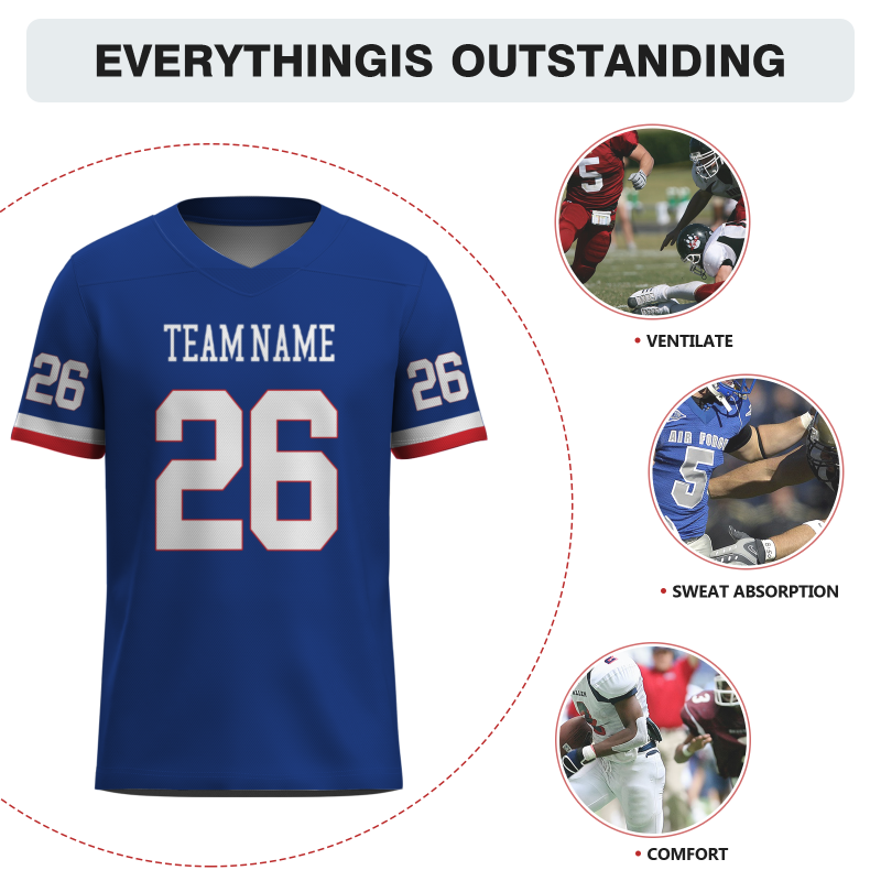 Custom Blue White-Cherry Red Classic Style Mesh Authentic Football Jersey