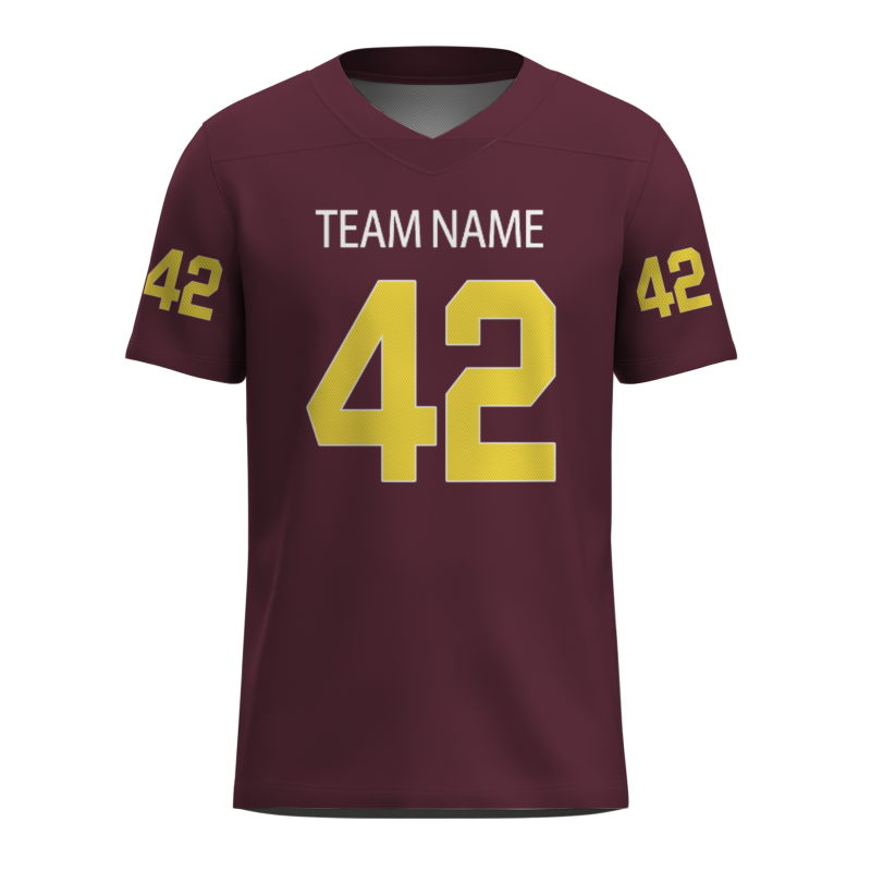 Custom Wine Red Yellow-White Classic Style Mesh Authentic Football Jersey