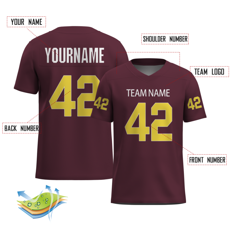 Custom Wine Red Yellow-White Classic Style Mesh Authentic Football Jersey