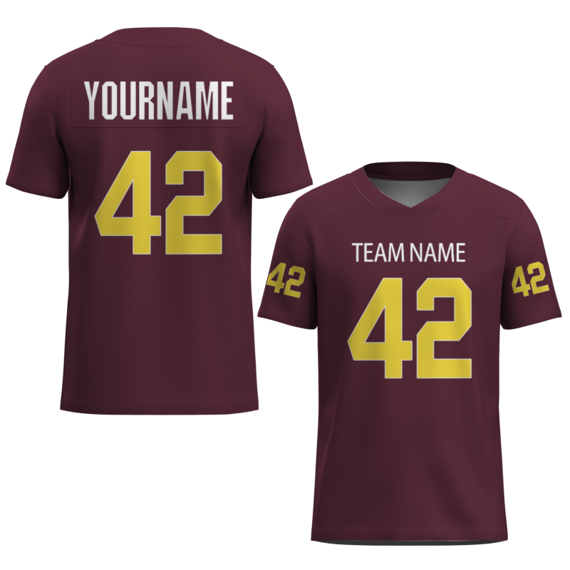 Custom Wine Red Yellow-White Classic Style Mesh Authentic Football Jersey