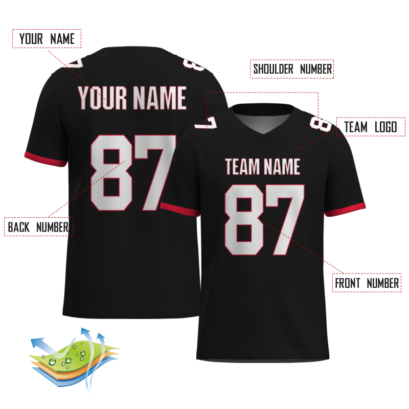 Custom Black White-Cherry Red Classic Style Mesh Authentic Football Jersey