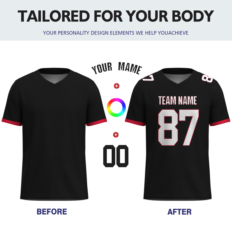 Custom Black White-Cherry Red Classic Style Mesh Authentic Football Jersey