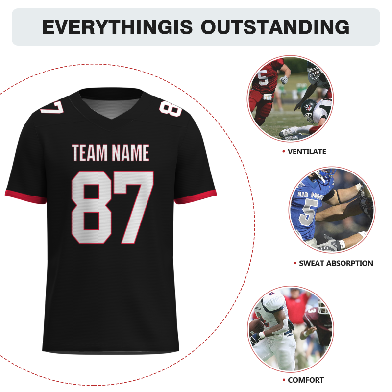 Custom Black White-Cherry Red Classic Style Mesh Authentic Football Jersey