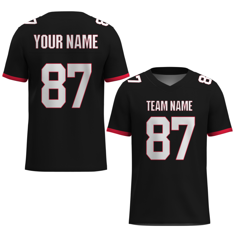 Custom Black White-Cherry Red Classic Style Mesh Authentic Football Jersey