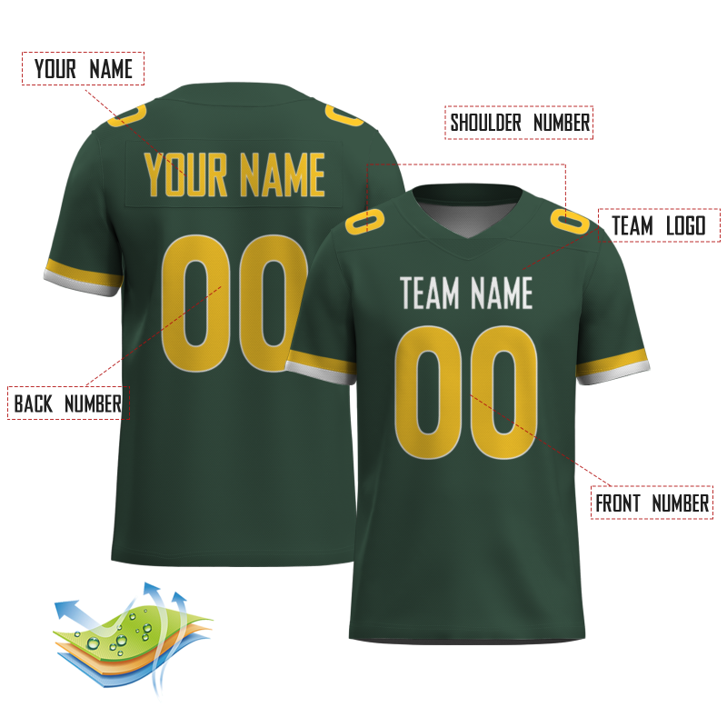 Custom Pine Green Yellow-White Classic Style Mesh Authentic Football Jersey